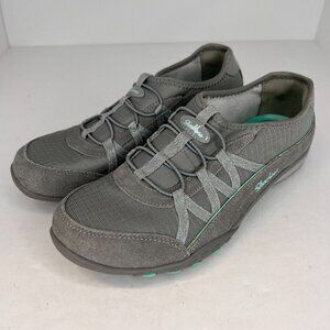 Skechers Womens 22515 Gray Low Top Bungee Lace Leather Size 8.5 Slip On Shoes
